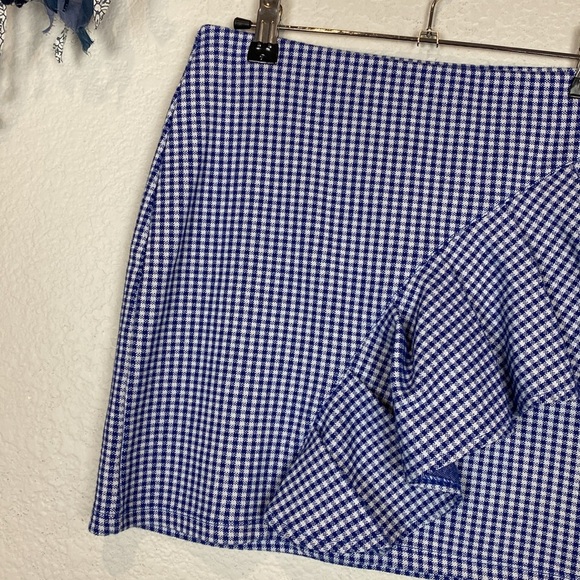 Topshop blue gingham print ruffle trim mini skirt - Picture 3 of 6